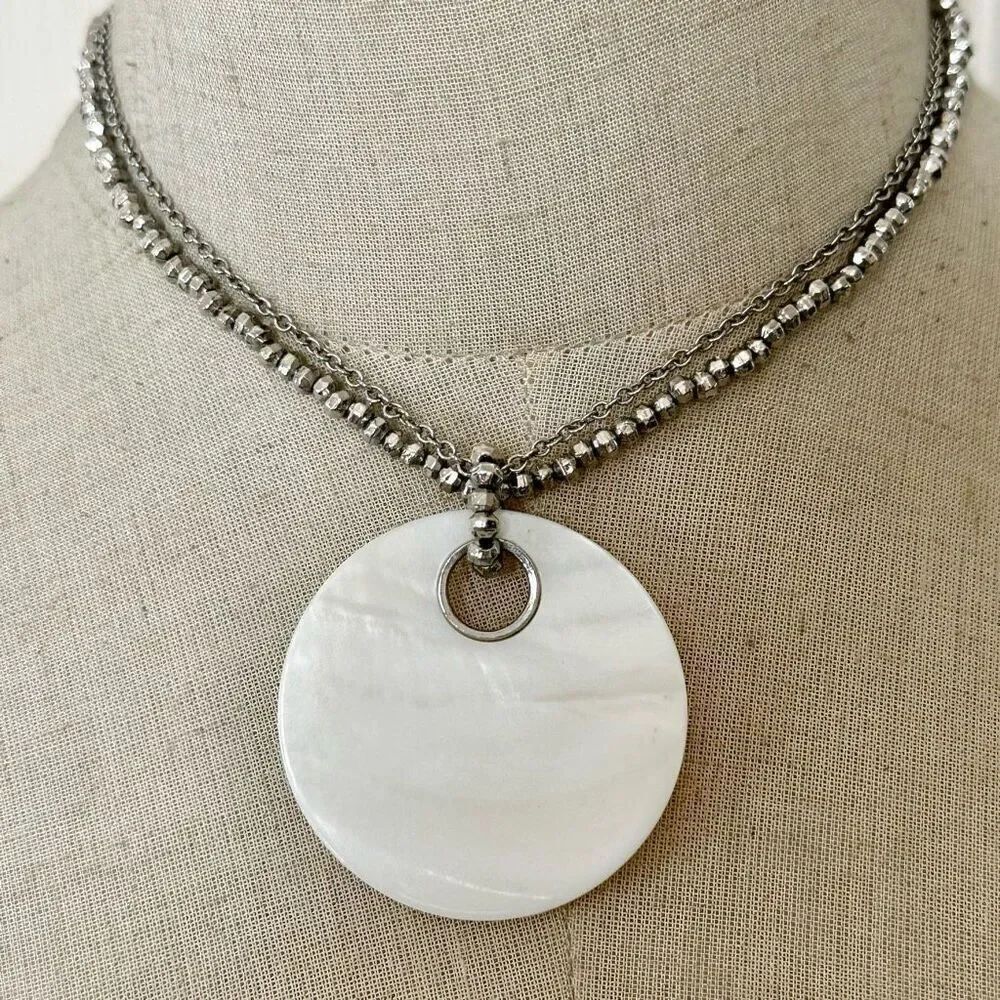 Cookie Lee White Faux Abalone Pendant  Multi Strand Chain necklace
